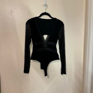 Lace Long Sleeve Black Bodysuit